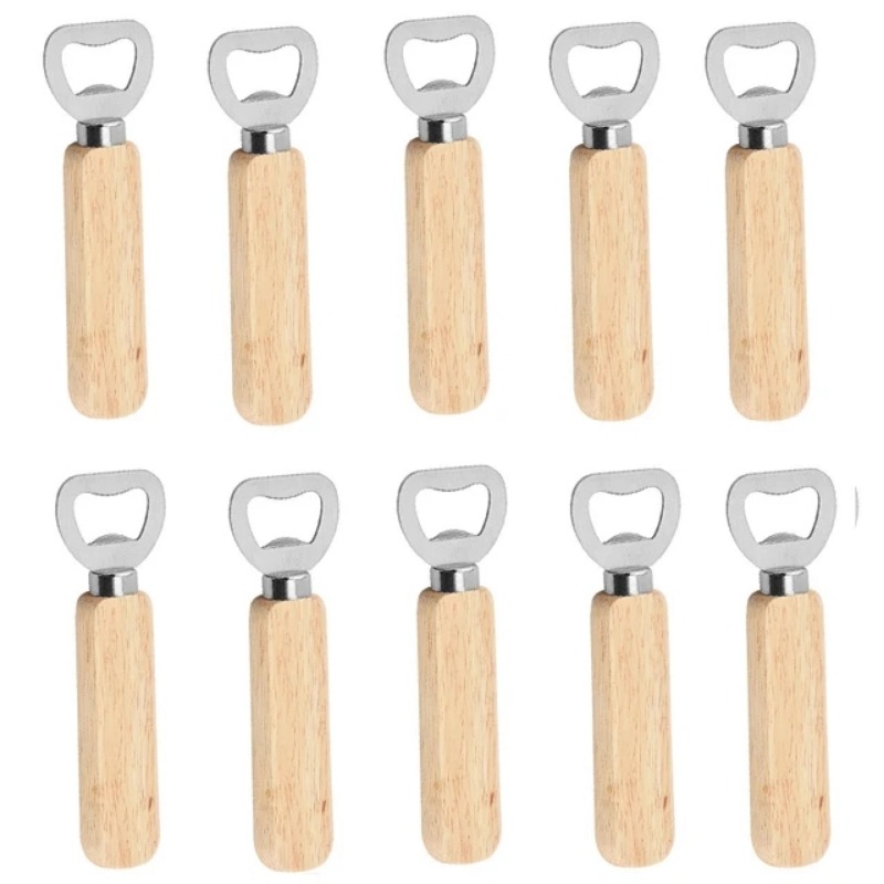 Image of Dofiki 10/18/400pcs Stainless Steel Bottle Opener Set With Wooden Handles Perfect For Engraving, Wedding Gift Sets, Home Kitchens, Bars, And Restaurants