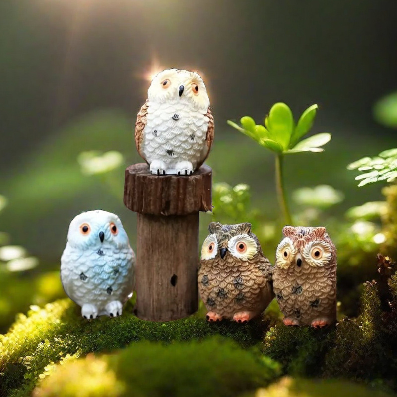 2/4pcs Resin Mini Owls, Miniature Figurines, Fairy Garden Accessories  Supplies, Fairy Garden Animals For Fairy Garden, Micro Landscape, Plant  Pots