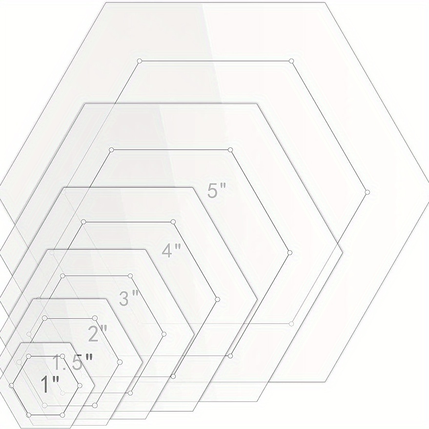 TEMU 6pcs/set Hexagon Quilting Templates 1in, 1.5in, 2in, 3in, 4in, 5in With 1/4in Seam Allowance, Acrylic Quilting Templates For Diy Quilting Sewing Crafts