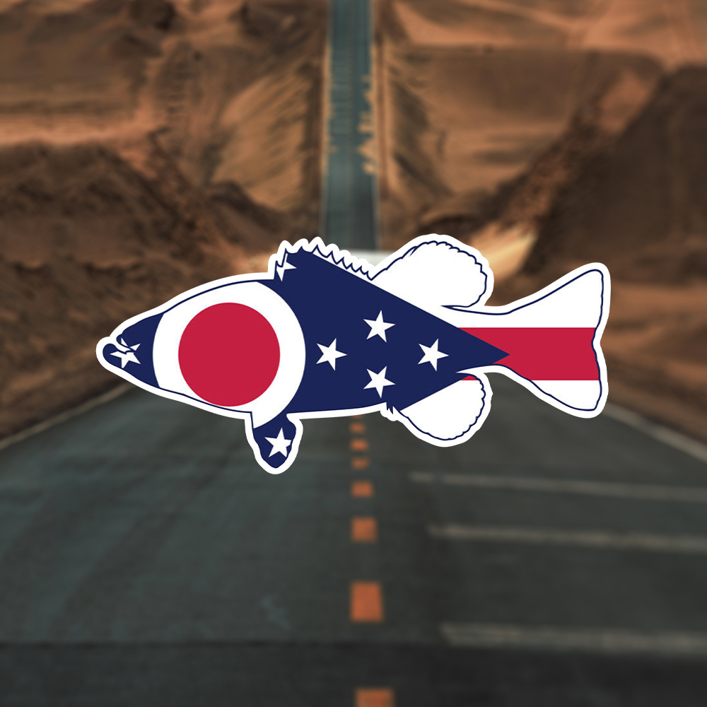 Ohio Bass Flag Sticker Decal - Weatherproof - Sport Fish