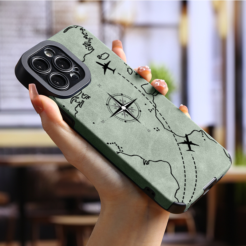 

Luxury Faux Leather Shockproof Route Map Graphic Protective Phone Case For Iphone 11/12/13/14/12 Pro Max/11 Pro/14 Pro/15/xs Max/x/xr/7/8/8 Plus, Gift For Birthday, Girlfriend, Boyfriend
