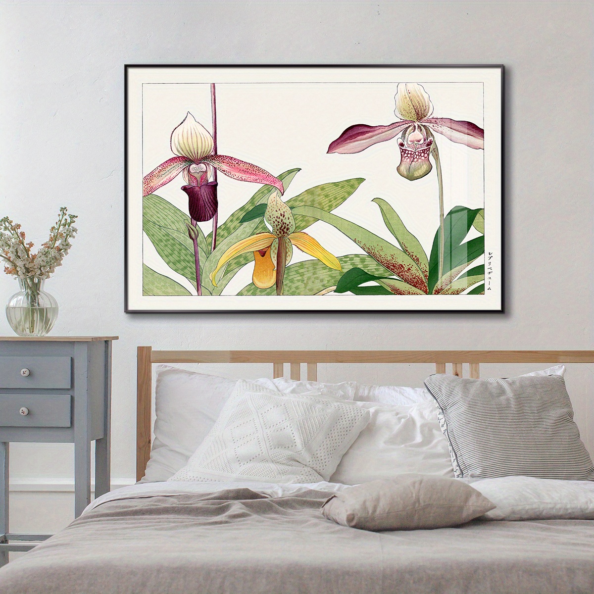1pc botanical orchids metal framed canvas painting modern minimalist floral wall art waterproof wooden back home office hotel cafe ktv bar wall decor artistic room decor large size decorative picture