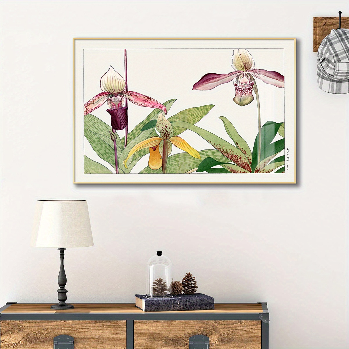 1pc botanical orchids metal framed canvas painting modern minimalist floral wall art waterproof wooden back home office hotel cafe ktv bar wall decor artistic room decor large size decorative picture