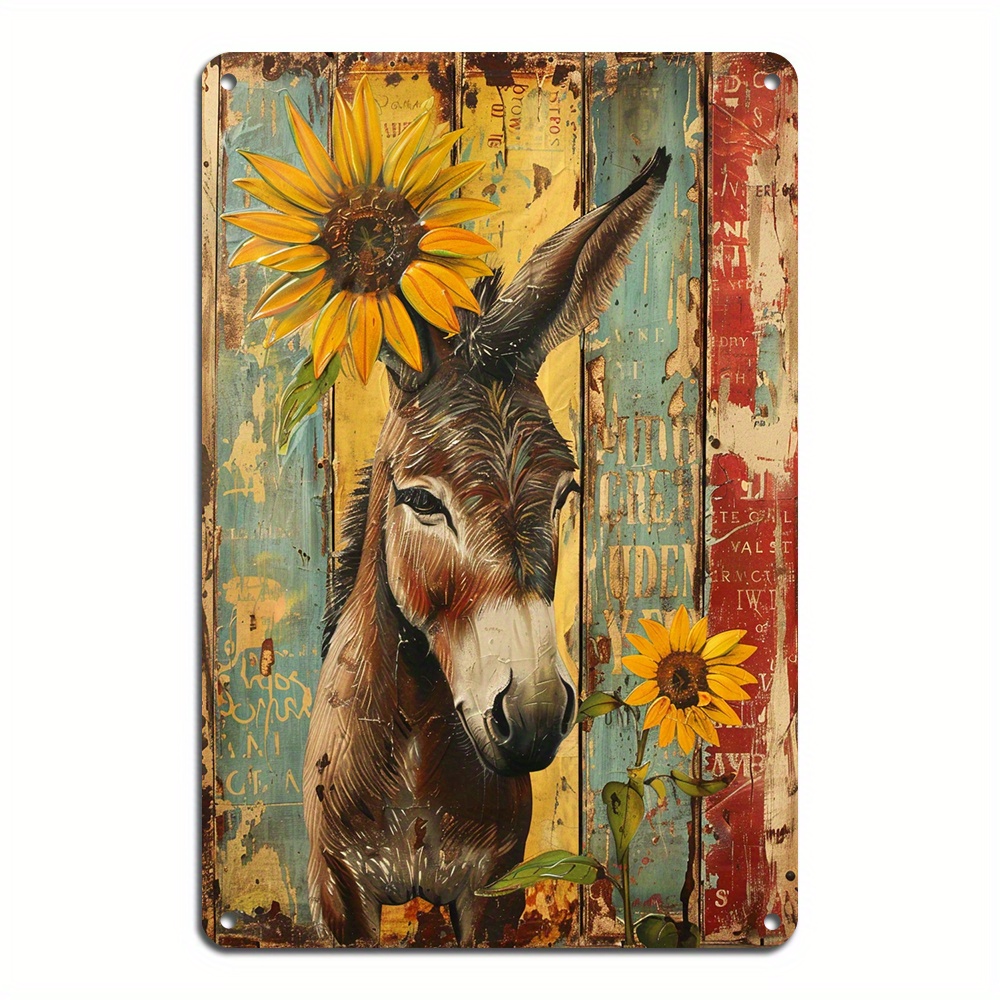 

Vintage Donkey Sunflower Metal Aluminum Sign, Donkey Metal Wall Art Sign 8x12inch Vintage Retro Poster Plaque Donkey Accessories Farm Decor
