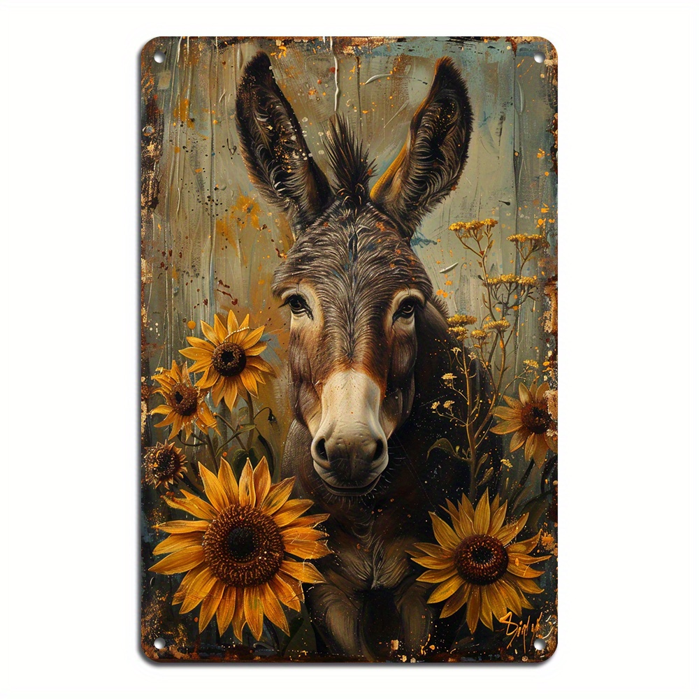 

Donkey And Sunflower Aluminum Sign Decor For Donkey Lovers, Farmhouse Decor Home Framed Artwork Posters For Bedroom Kitchen Living Room Decoration 12x8 Inch