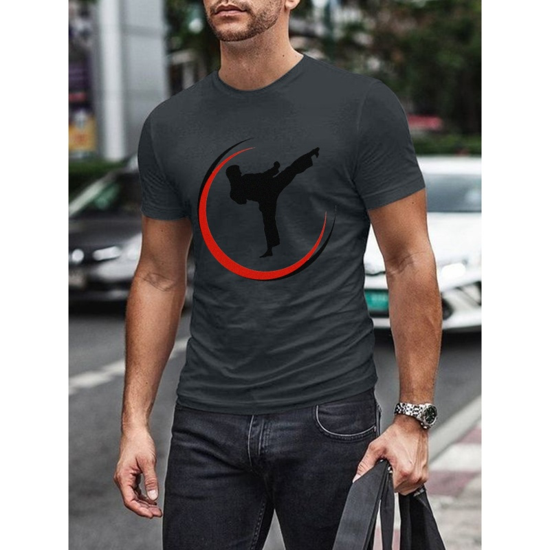 

Martial Arts Print Short Sleeve Tees For Men, Casual Crew Neck T-shirt, Comfortable Breathable T-shirt