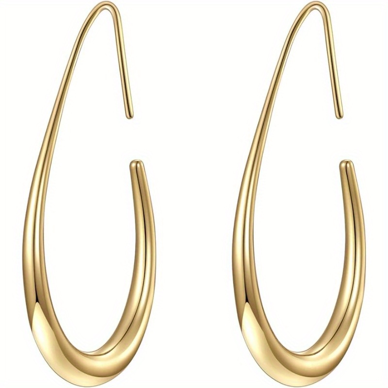 

Smooth Hollow Golden Water Drop Design Hoop Earrings Copper Jewelry Elegant Vintage Style For Women Dating Earrings