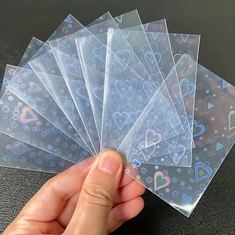 

50pcs/set Holographic Transparent Card Sleeve, Creative Portable Card Protection Sleeve, Kpop Idol Small Card Protection Film