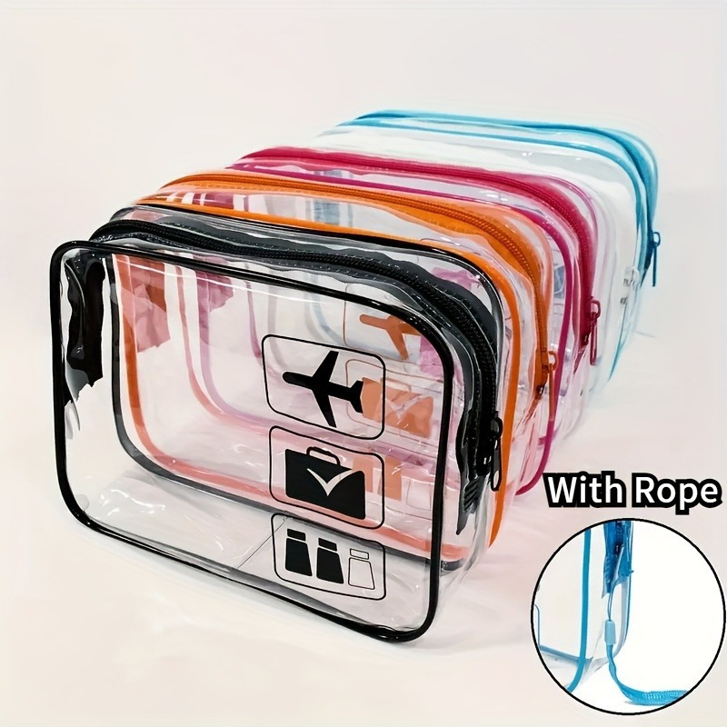 

Tsa Approved Transparent Toiletry Bag With Rope, Lightweight Water-resistant Stain-resistant Pvc Travel Cosmetic Pouch With Zipper Closure For Men And Women - Vacation Style Hand Washable