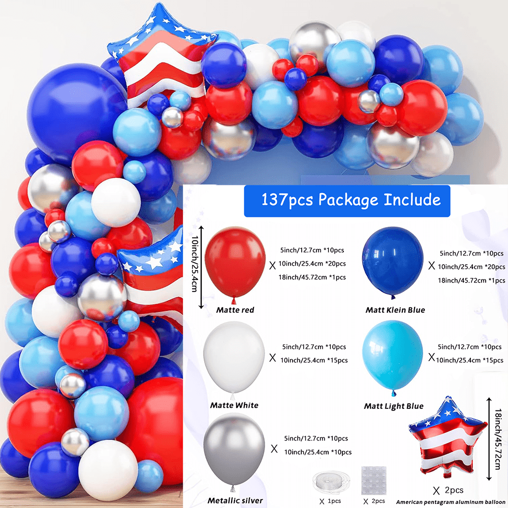 114pcs, Red Blue White Balloon Garland Kit, 4th Of July Balloon Arch Kit,  American Independence Day Balloon Arch Kit For 4th Of July Decorations Indep