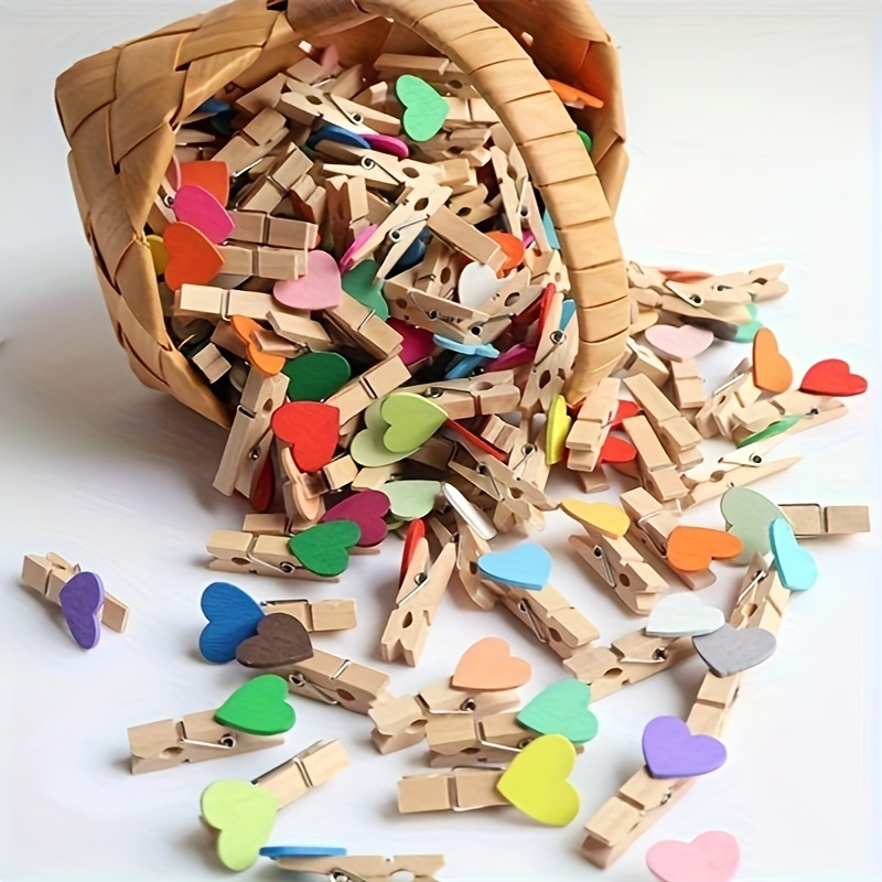 TEMU 30pcs Random Colors Heart Wooden Clothes Pegs Clothespin Clips Office Party Decoration Additions Photo Hanging Pegs Clothespin Craft Clothespin