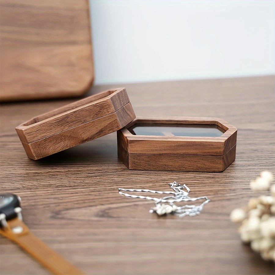 

1pc Engagement Ring Box Wooden Ring Box Proposal Ring Box With Clear Top Ring Bearer Box For Wedding Wooden Ring Holder For Proposal