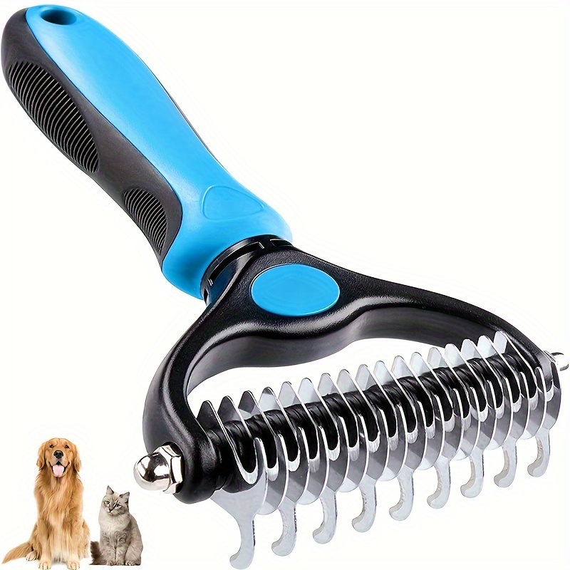 

1pc Double-sided Pet Grooming Brush - Perfect For Shedding & Matting - Extra Wide & Blue - For Dogs & Cats!