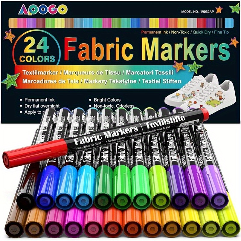 TEMU 24 Bright And Strong Colors Fabric Markers - Perfect For Creative Painting, Writing, Or Crafting (with 4-neon Colors)