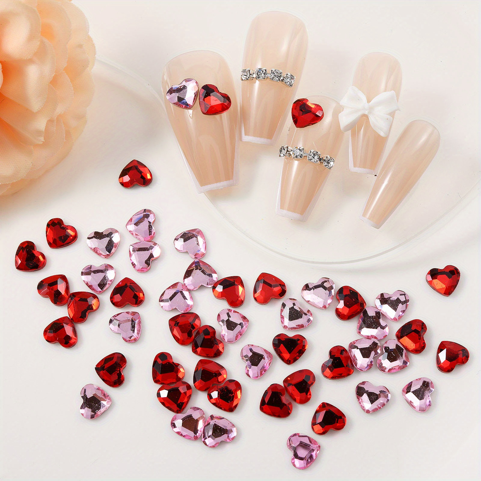 

30pcs Heart Nail Art Rhinestones, Crystal Glass Flatback Nail Gemstones For Diy Manicure Decoration