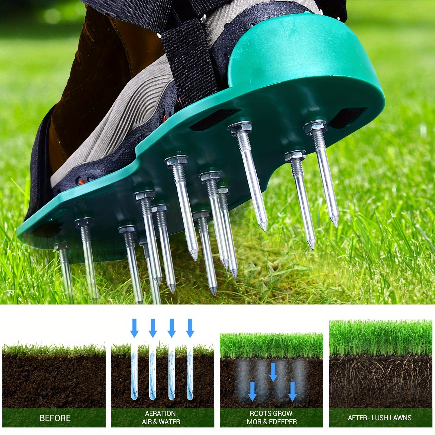 

1 Pair, Lawn Aerator Shoes, All New Unique Design Free-installation Heavy Duty Spiked Aerating Sandals For Yard Patio Lawn Garden, 11.8x5.1 Inches