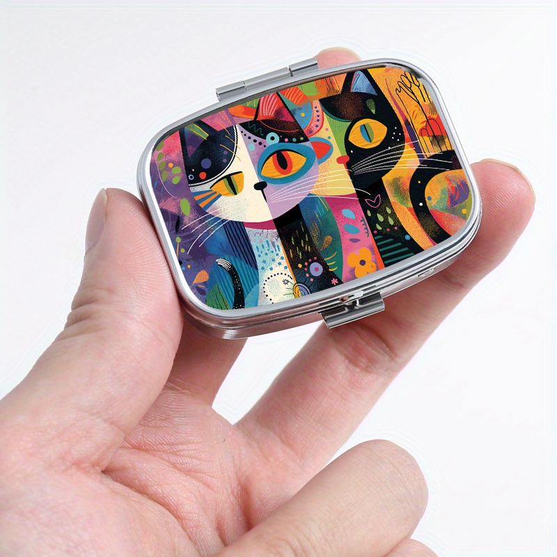1pc   pattern printed   pill   grid pill box mini carry on portable pill box portable pill box for travel outdoor sports pocket or purse bag decorations jewelry earrings multifunctional metal box 0