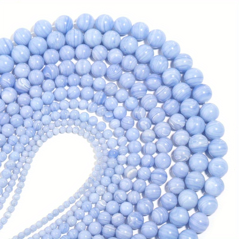 

1pc 15inch Beaded Strand, Natural Chalcedony Blue Lace Agate Purple Gemstones Round Ball Spacer Beads, Suitable For Making