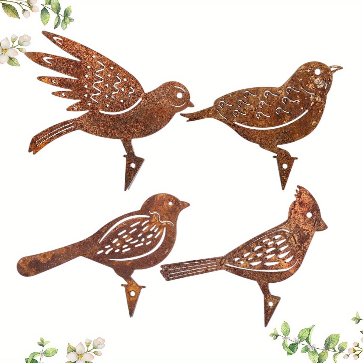 

4pcs Rustic Iron Rusty Birds Silhouette Garden Stakes, Vintage Outdoor Metal Bird Figurines, Farmhouse Yard Art Decorations