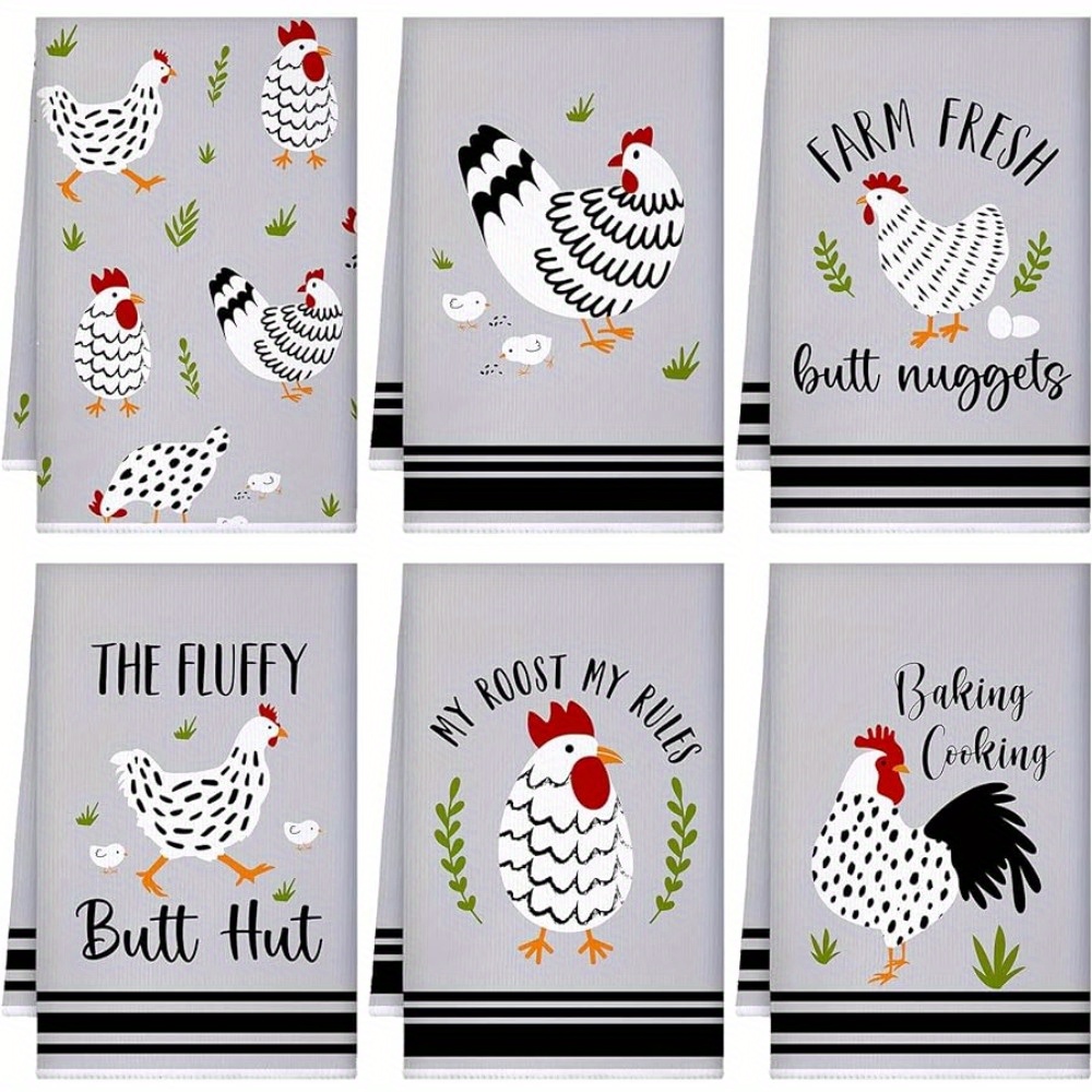 

6pcs Dishcloths, Farmhouse Chicken Kitchen Towels, Rustic Country Rooster Design Dish Cloth, Absorbent Dish Towels, Tea Towels Set, For Kitchen & Bathroom, Home Supplies