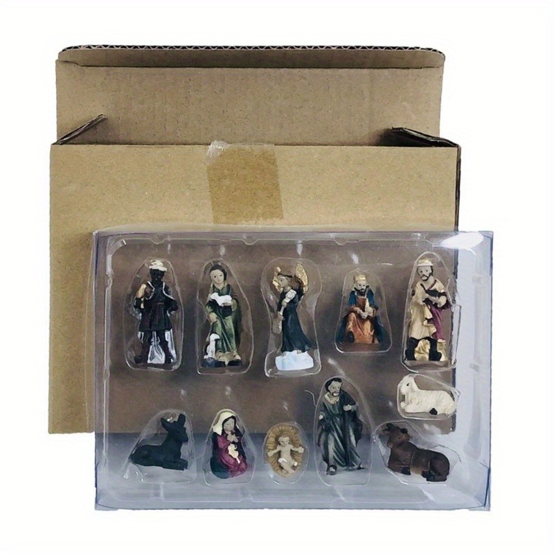 Image of 11pcs Mini Colorful Nativity - Hand-painted Resin Holy Family Figurines For Christmas Decor, Perfect Gift & Collectible,halloween