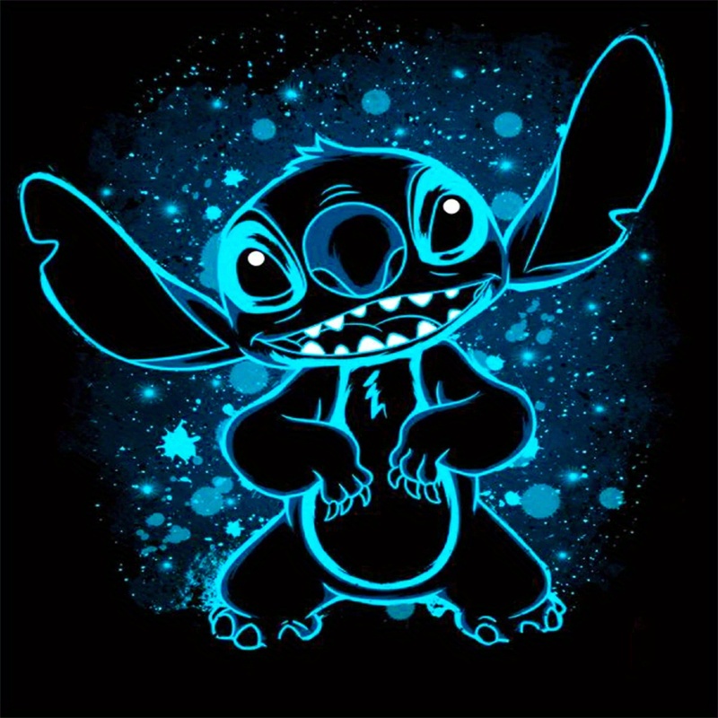 

5d Diy Small-sized Round Diamond Cute Cartoon Glowing Stitch Diamond Painting Art Kit, Embroidery Mosaic Art Picture For Home Decoration, Holiday Gift.