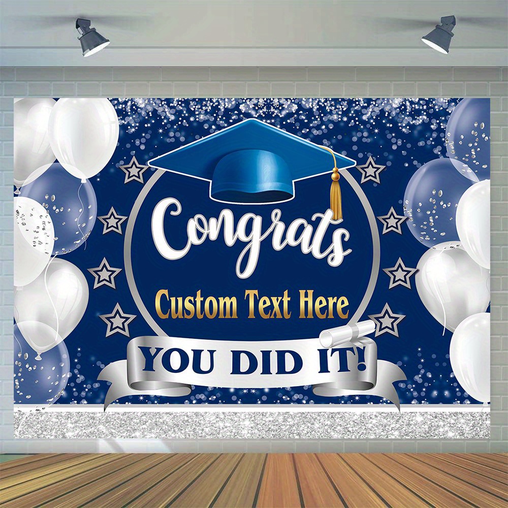 

1pc, Custom Congrats Grad Photography Backdrop, Vinyl Bachelor Balloon Blue Background Congratulations Class Of 2024 Graduation Party Decoration Banner Photo Booth Props