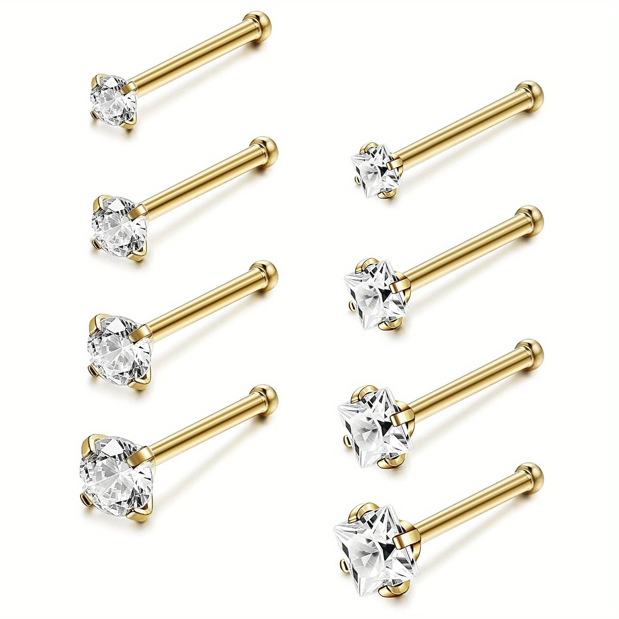 

Surgical Stainless Steel Nose Rings Studs Cubic Zirconia Labret Straight Rod Nose Piercing Jewelry For Women And Men