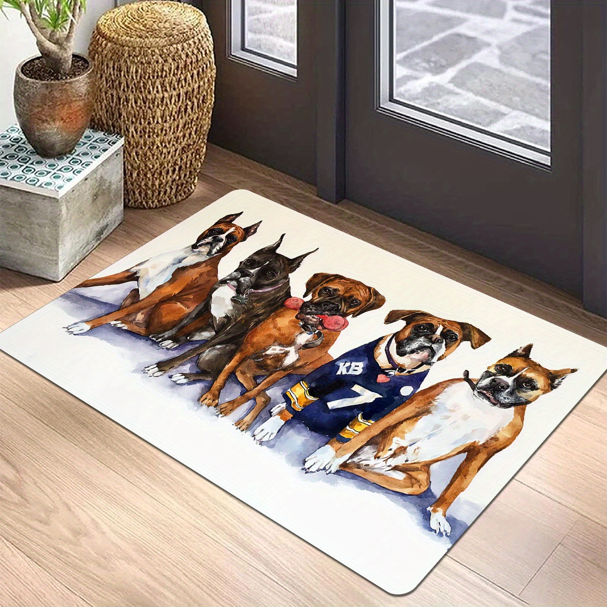 

1pc, Entrance Area Floor Mat, Dog Oil Painting Elements Printed Pattern Rug, Polyester Non-slip Stain Resistant Soft Floor Mat For Indoor Outdoor Entrance Floor Doormat Quick Drying Kitchen