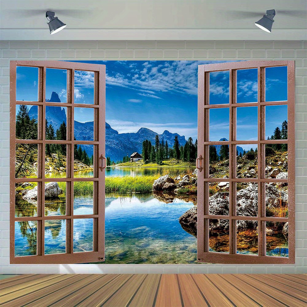 

1pc, Tropical Scenery Window View Photography Backdrop, Vinyl Spring Summer Natural Background Home Party Decoration Banner, Wall Decoration, Poster Wallpaper Photo Booth Props
