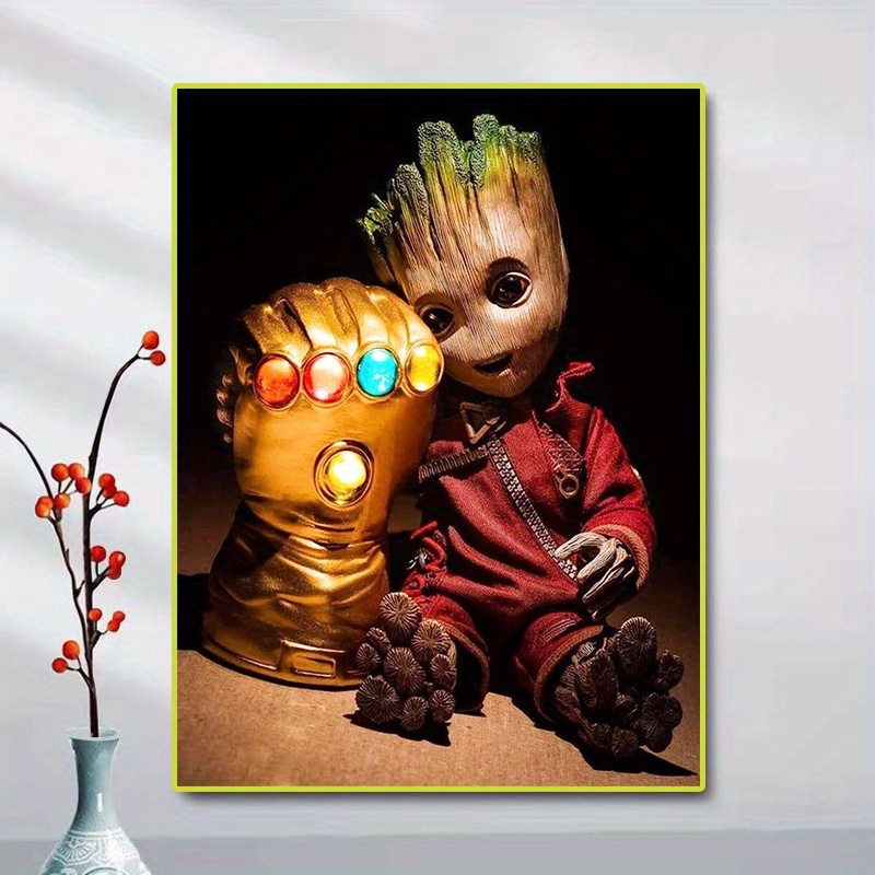 

Has Authorized A 5d Diy Small Size Round Diamond Full Diamond Art Painting Kit, Cute Cartoon Superhero Groot, Infinite Glove, Embroidered Mosaic Art Picture For Room Home Decoration.