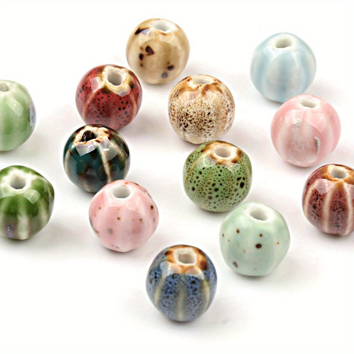 

20pcs 1.1cm Assorted Colors Round Ceramic Beads, Handmade Fancy Glaze Porcelain Diy Bracelet Beaded Decors Jewelry Making Craft Supplies