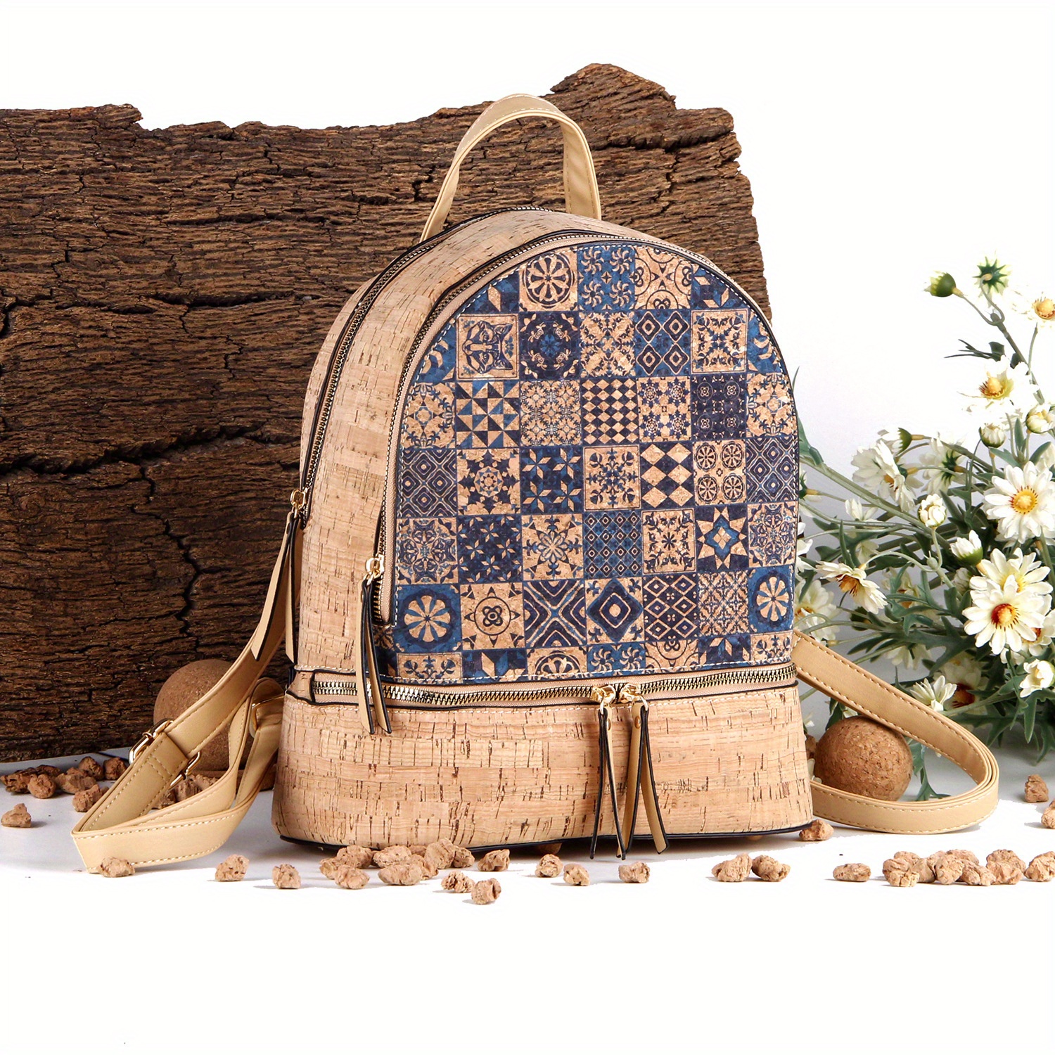 boho chic large capacity backpack high quality cork material