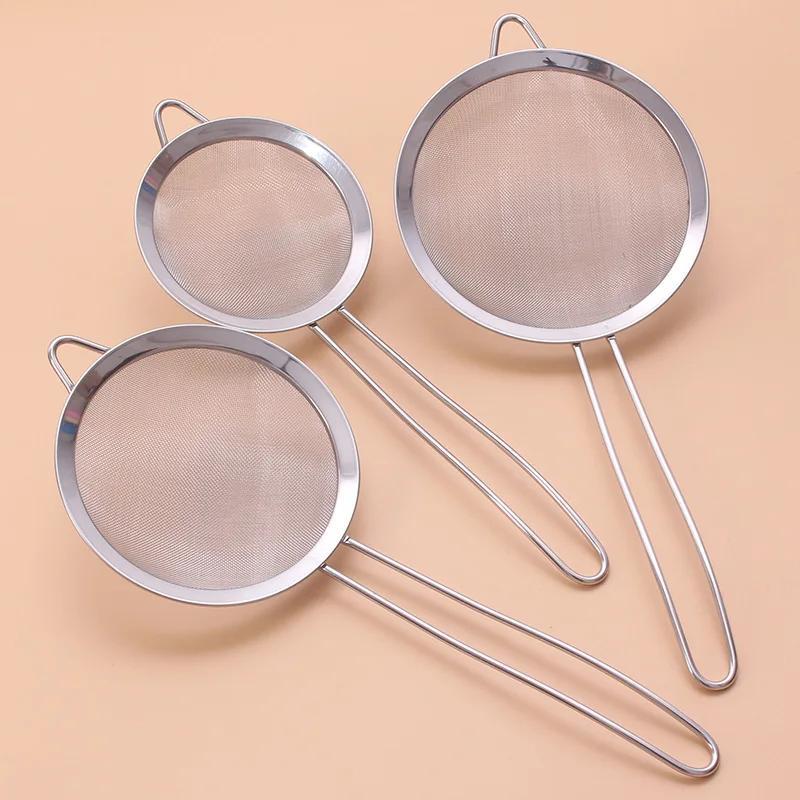 TEMU 3pcs/set Stainless Steel Wire Fine Mesh Oil Strainer Flour Colander Sieve Sifter Pastry Baking Tools Rv Kitchen Accessories