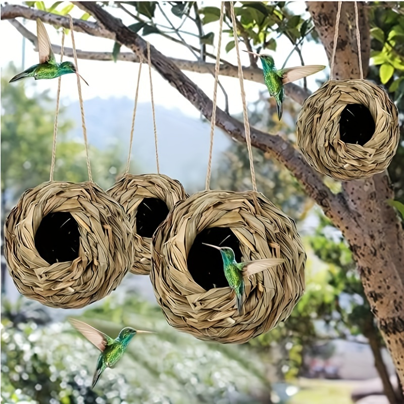 

1pc Hanging Hummingbird Nest House, Hand Woven Bird House, Outdoor Ball Shaped Bird Shelter For Garden Patio Lawn