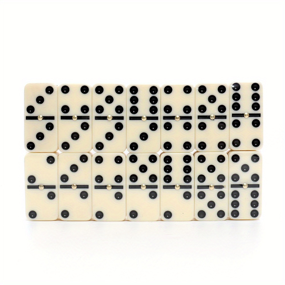 Domino 28pcs Set of Domino Tiles in Boxed Indoor Tabletop Game, Chess and Cardboard Toy with High-Temperature Pressed Plastic Surface for Smooth Finish, Bright Appearance, Hardness, Wear Resistance, and Versatile Gameplay
