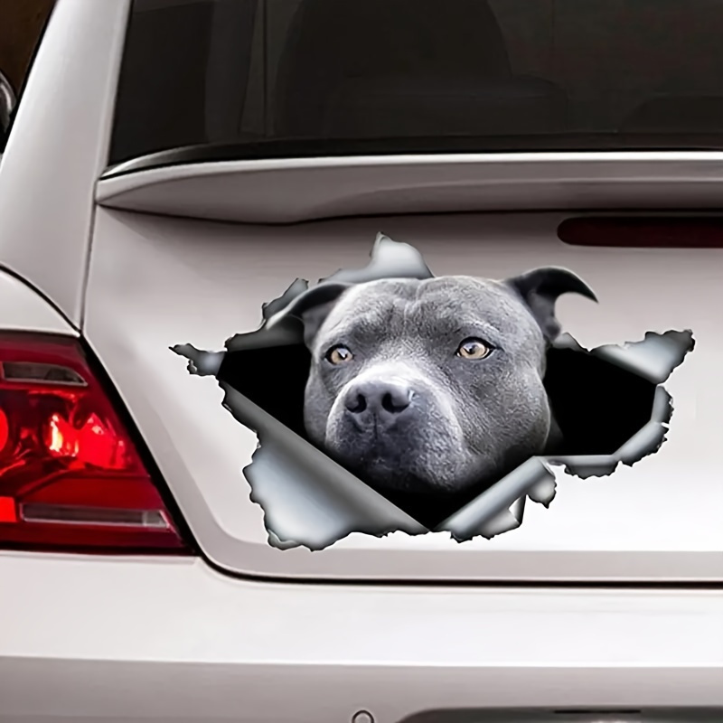 Qf179-blue Pitbull Dog Cracked Car Decal Sticker, Torn Metal Stickers, Reflective Stickers, Waterproof Car Styling, Pet Car Decoration Choose Size