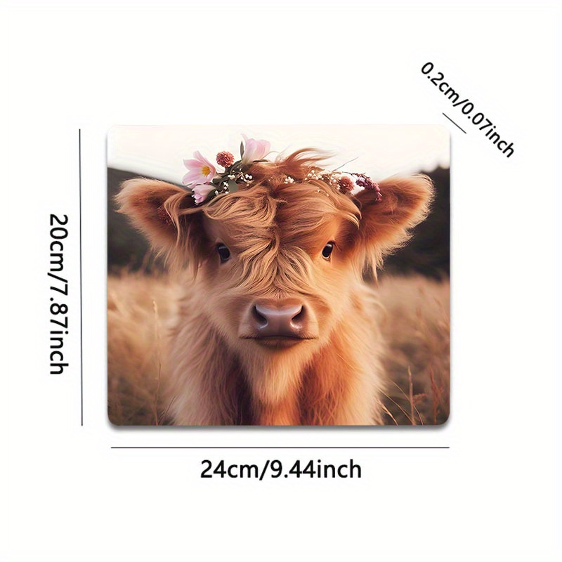 TEMU Charming Highland Cow Design Mouse Pad - Non-slip, Stitched Edge Desk Mat For Gaming & Office Use, 7.87x9.44 Inches - Perfect Gift For