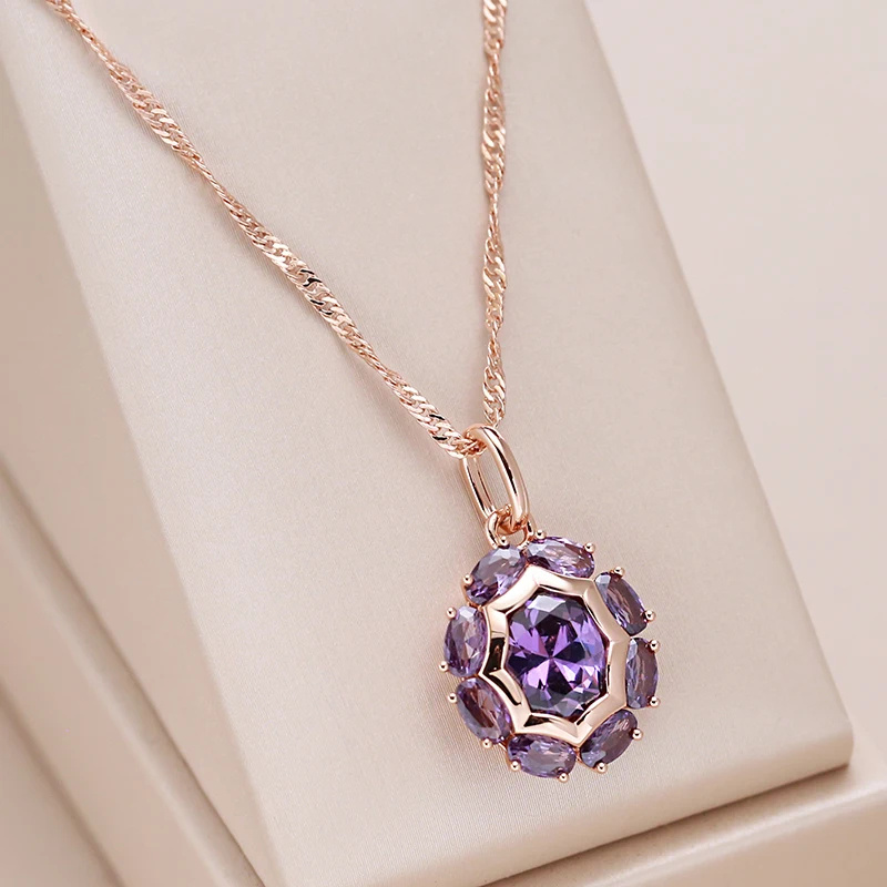 

Sparkling Oval Purple Zircon Pendant Necklace For Women Luxury Golden Color Jewelry