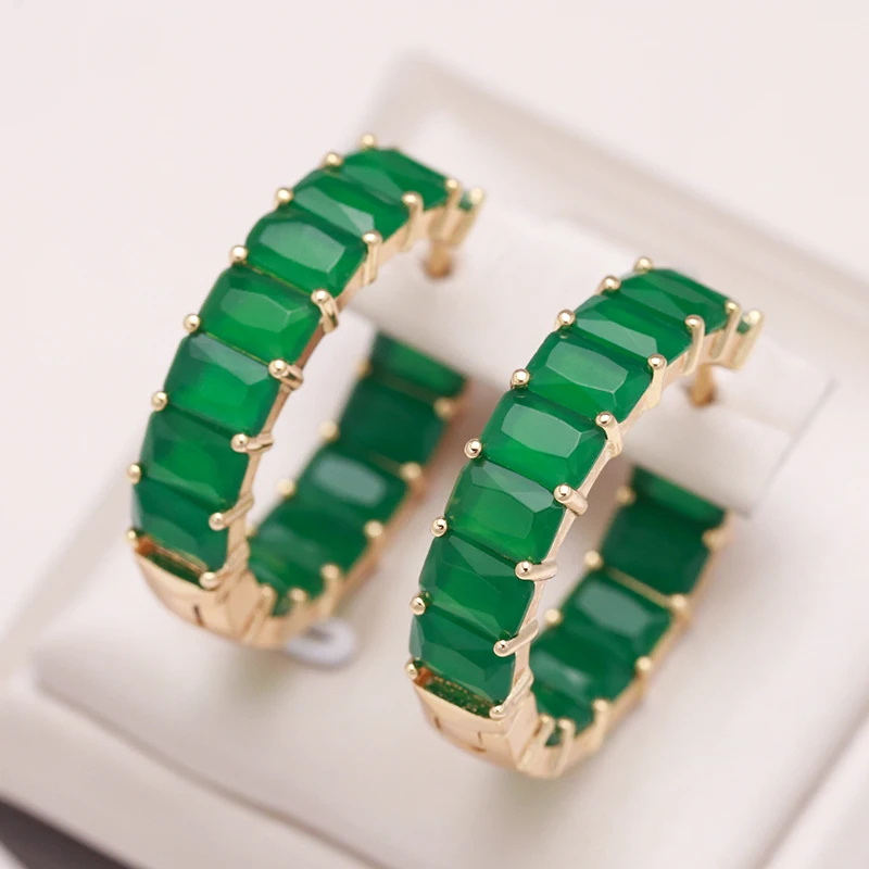 

Emerald Earrings With Zircon, Fashion Jewelry For Women 15+ Years Old, Copper And Synthetic Zircon