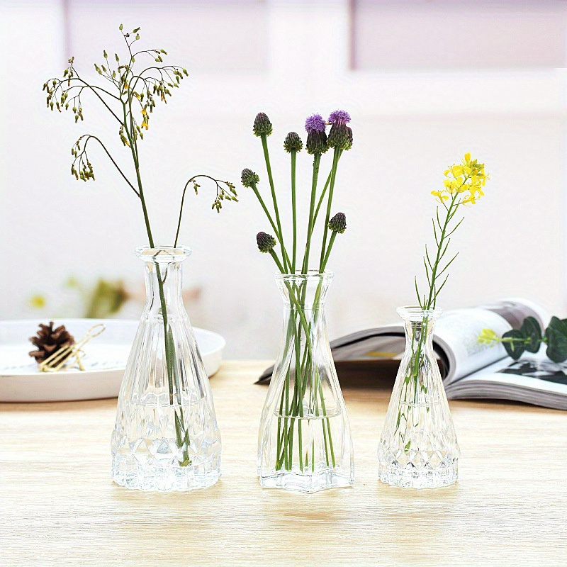 

1 Pack, European Style Glass Flower Vases, Transparent Cone Shaped Tabletop Bud Vases, Mini Creative Glass Bottle Ornaments For Office Desk Decor