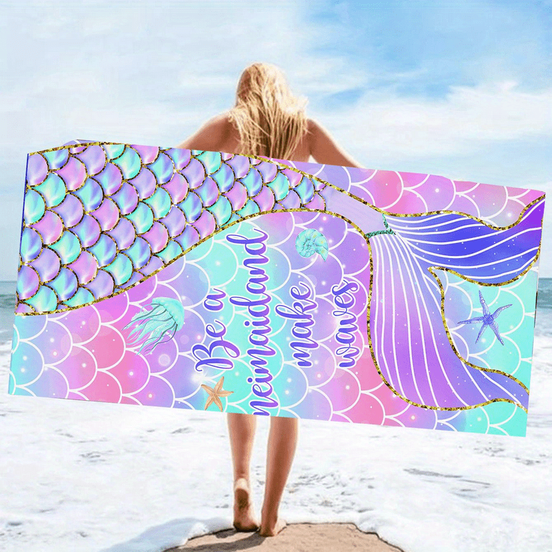 

1pc Mermaid Beach Towel, Super Absorbent & Quick-drying Swimming Towel, Lightweight & Soft Beach Blanket, Suitable For Beach Swimming Outdoor Camping Travel, Ideal Beach Essentials