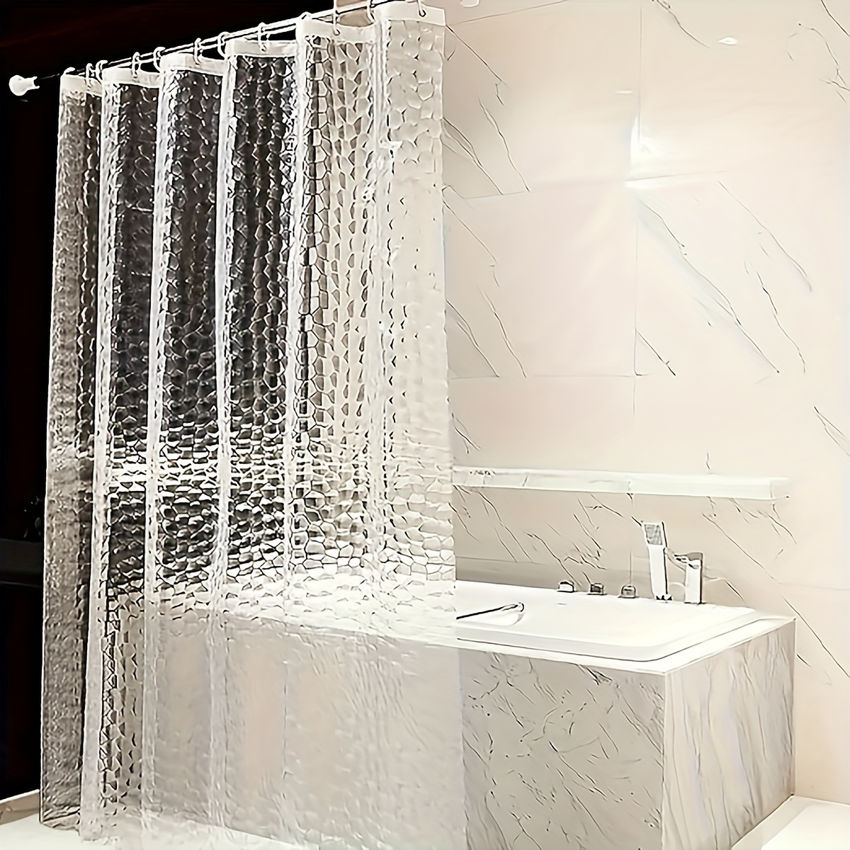 

1pc 3d Pebble Pattern Waterproof Shower Curtain, Clear Shower Liner, Bathroom Decoration And Home Accessories