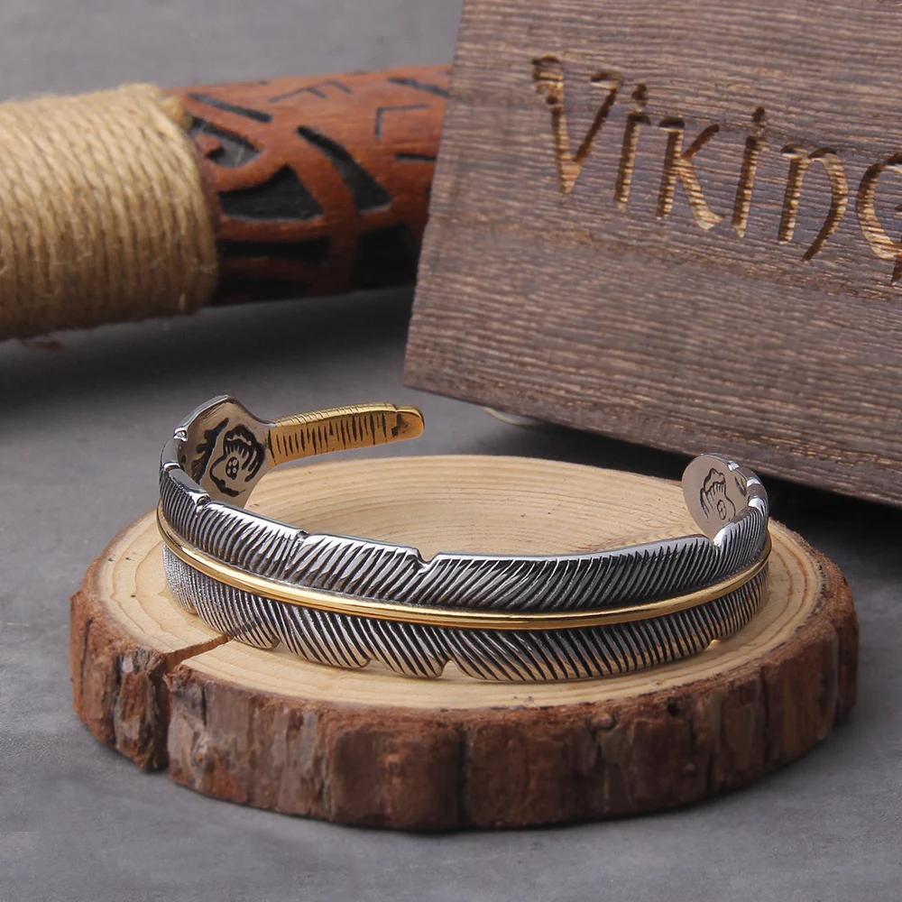 Personalized Retro Feather Men's Open Front Bangle Bangle Bracelet Adjustable Bangle Bangle Bracelet Jewelry Wrist Gift