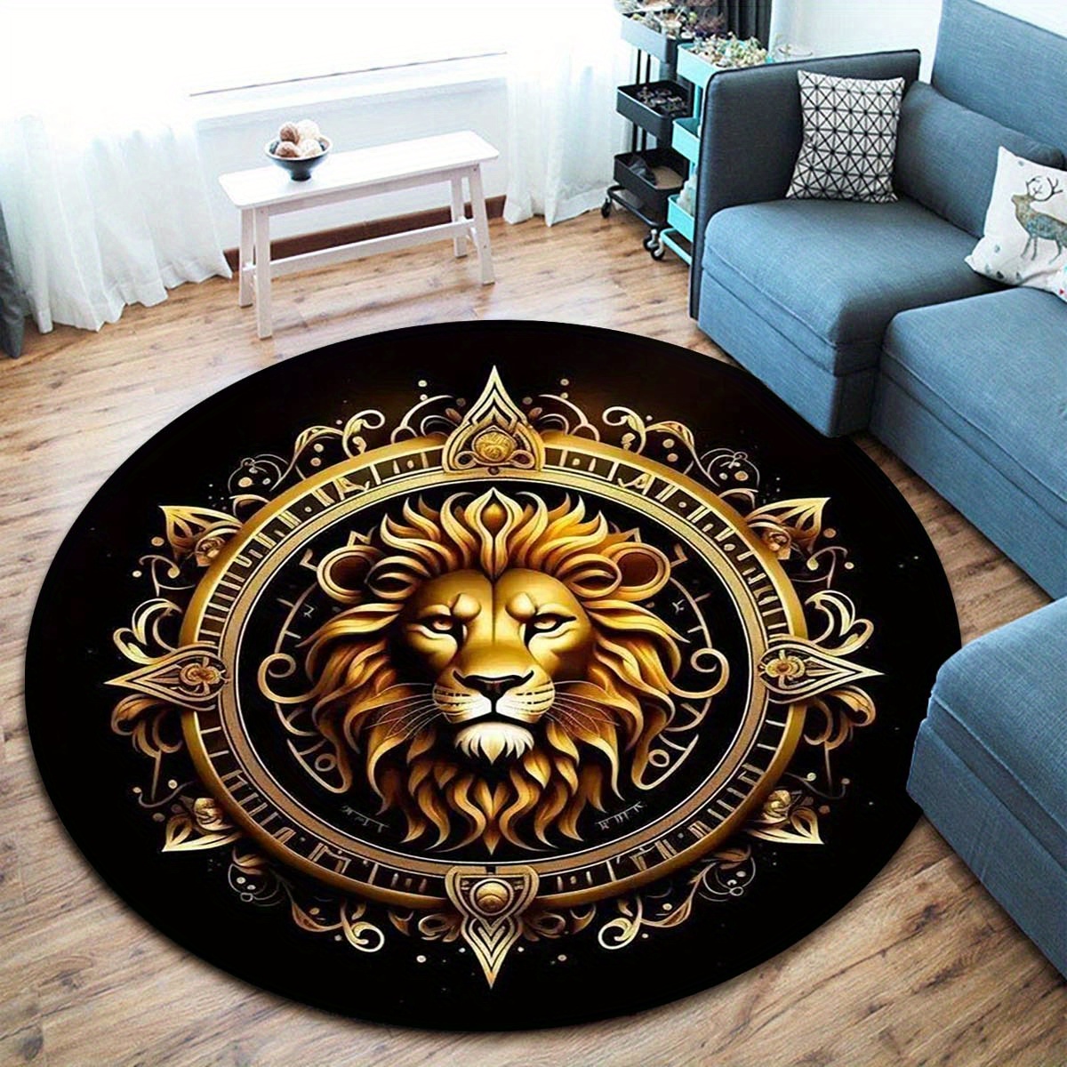 

1pc, Lion Carpet Round Carpet Indoor Non-slip Carpet Non-shedding Floor Mat Suitable For Bedroom Living Room Bathroom Office Home Decoration Room Decoration