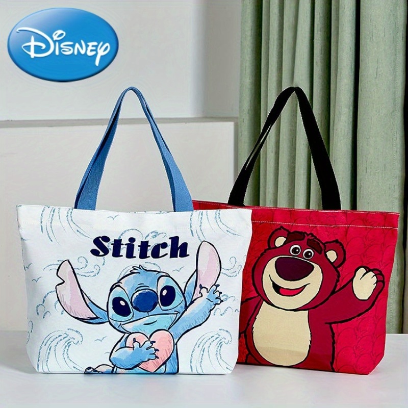 

Canvas Tote Bag With Stitch And Strawberry Bear Designs, Shoulder Handbag For Shopping And Commuting, Durable Carry-all Canvas Shoulder Bag