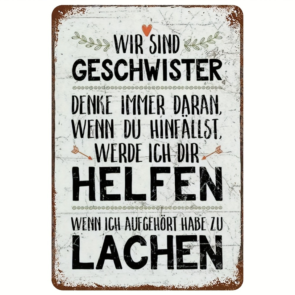 

1pc Vintage Aluminum Metal Sign Gift For Friends Lovers With German Text Home Room Decor 8x12 Inch