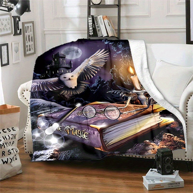 1pc   painted blanket halloween gothic   props owl flannel throw blanket soft comfy blanket home sofa bed blanket picnic   casual parcel machine washable blanket details 1