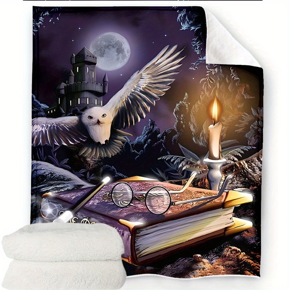 1pc   painted blanket halloween gothic   props owl flannel throw blanket soft comfy blanket home sofa bed blanket picnic   casual parcel machine washable blanket details 4