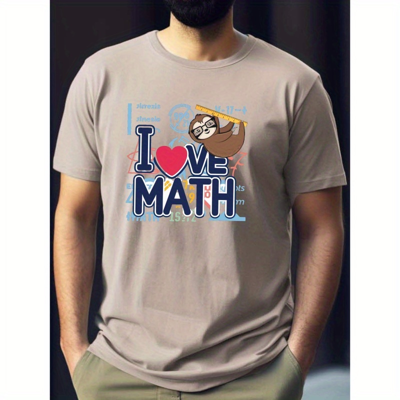 

I Love Math Print Tee Shirt, Tees For Men, Casual Short Sleeve T-shirt For Summer